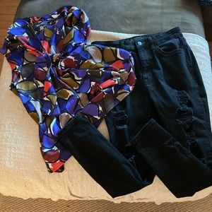 Nine West Silk Tank Top Blouse with Neck Tie